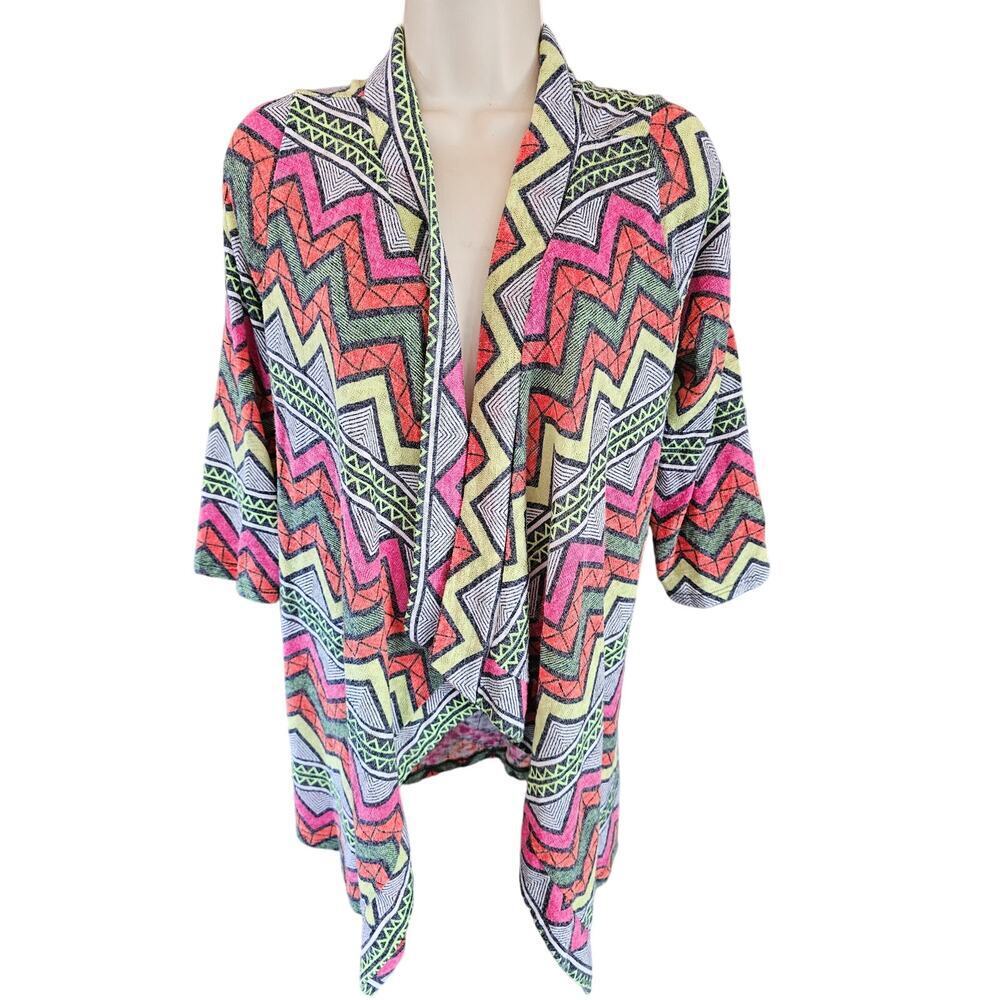 Flamingo urban bright neon medium open front cardigan layering career office ^